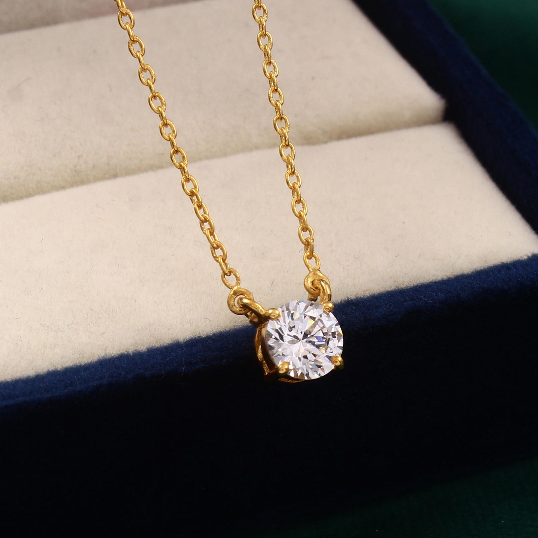 Moissanite Solitaire Pendant Necklace | 14K Gold Sterling Silver CZ Stone