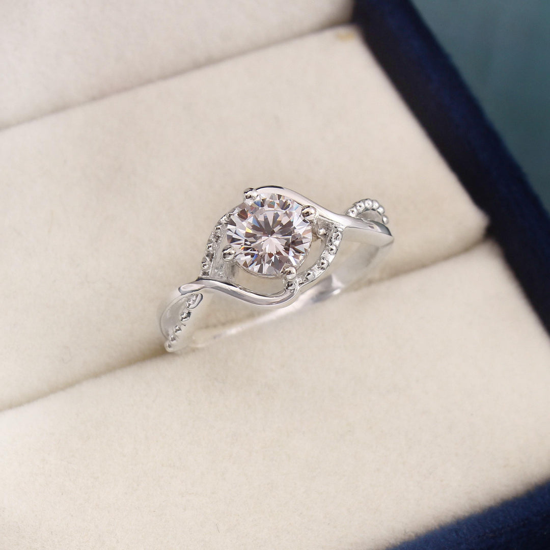 Moissanite Engagement Ring: Vintage 925 Sterling Silver Bridal Promise Ring