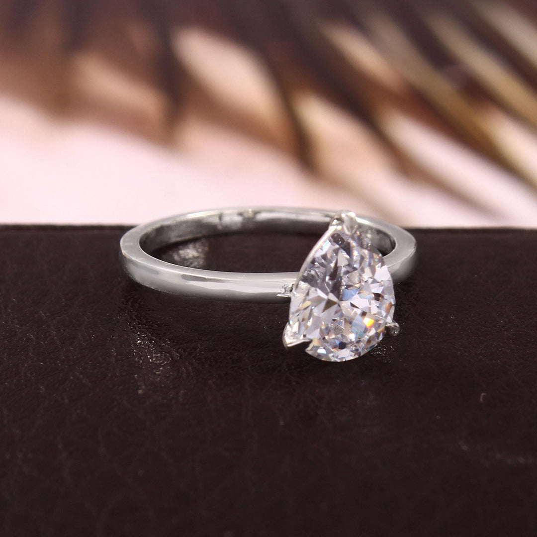 Pear Cut Moissanite Engagement Ring, 14K Solid Gold Solitaire Bridal Teardrop Wedding Ring