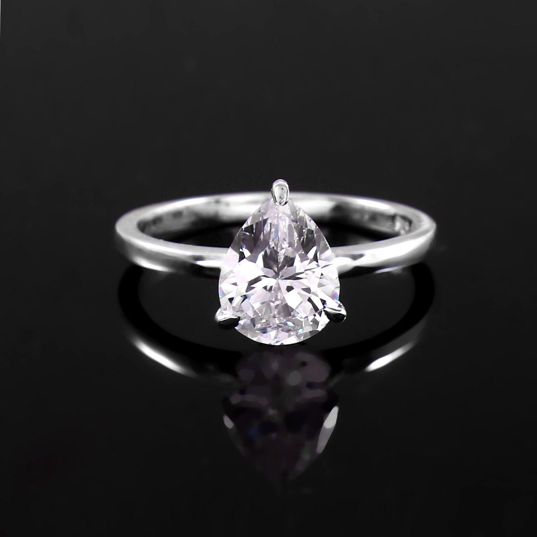 Pear Cut Moissanite Engagement Ring, 14K Solid Gold Solitaire Bridal Teardrop Wedding Ring