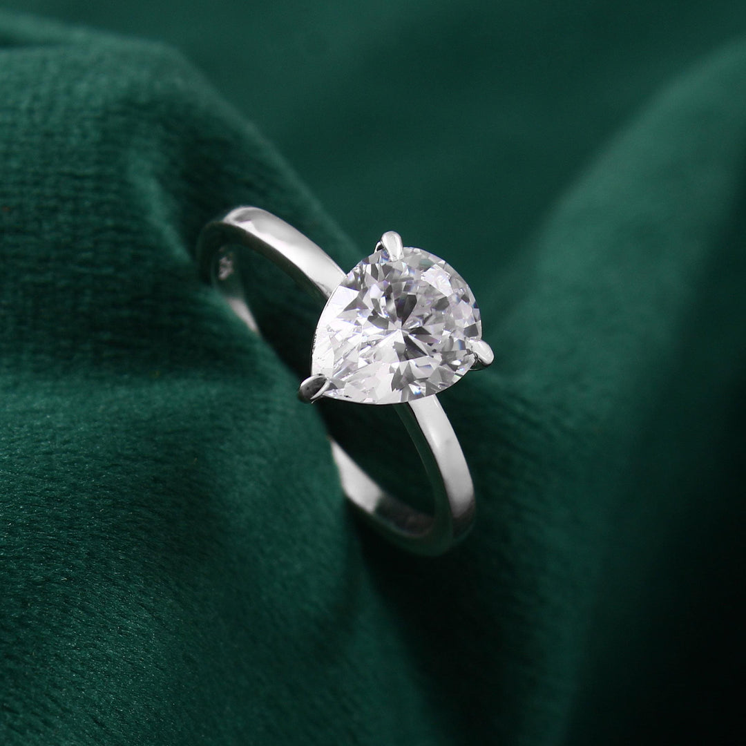 Pear Cut Moissanite Engagement Ring, 14K Solid Gold Solitaire Bridal Teardrop Wedding Ring
