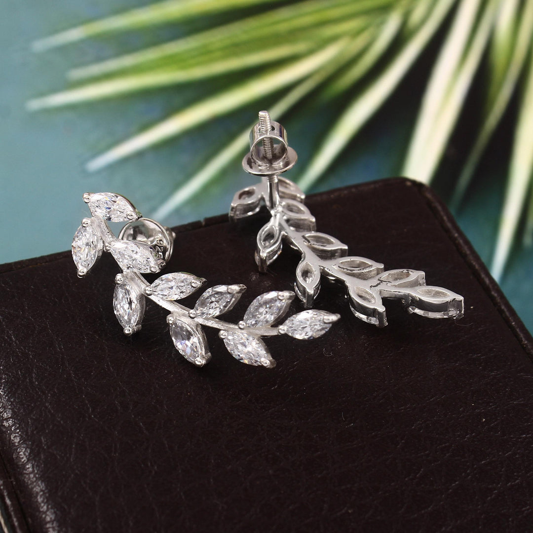 Marquise Zircon Ear Climbers: Sterling Silver Crawler Earrings