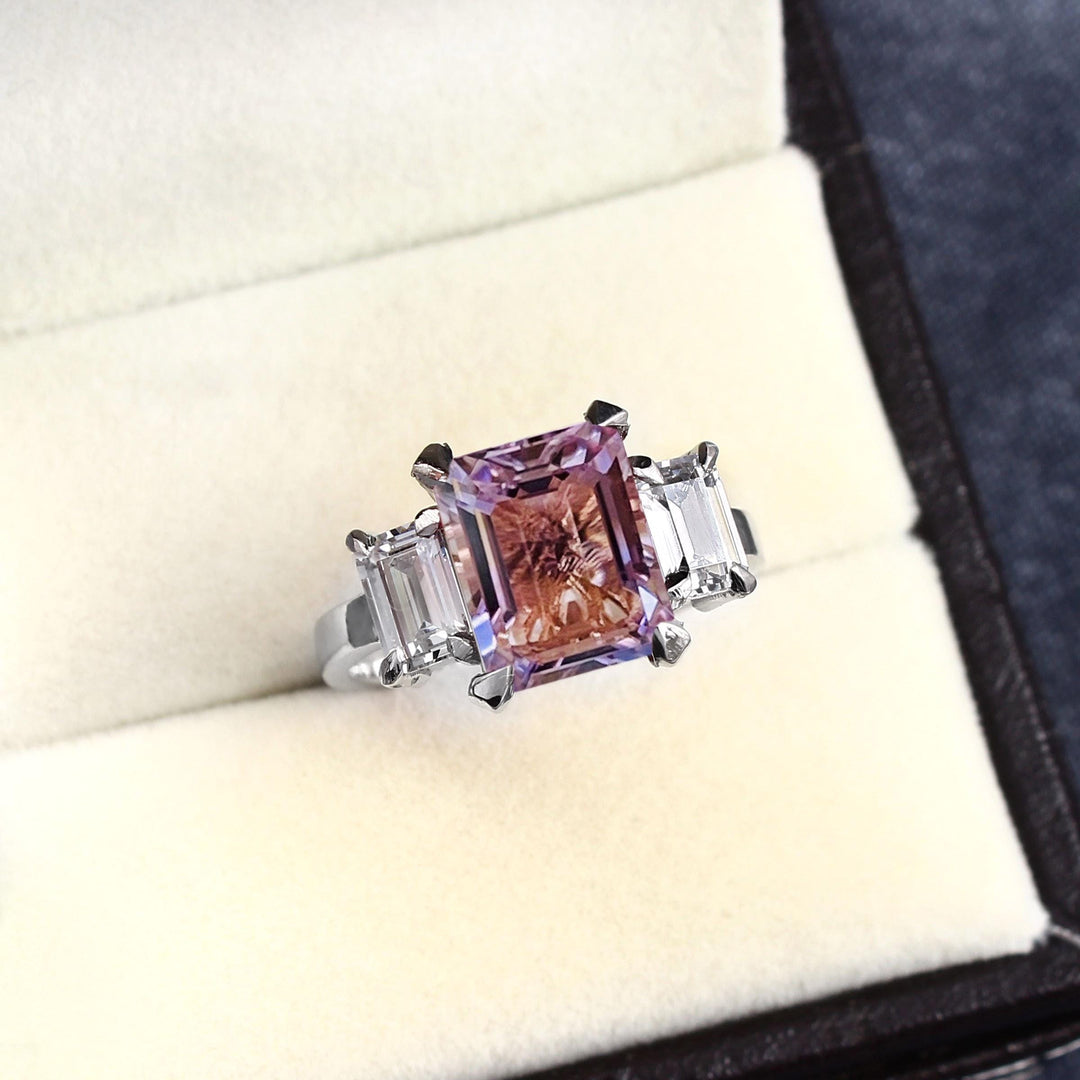 Rose de France Amethyst Ring: 925 Sterling Silver, Simulated Diamond Accents