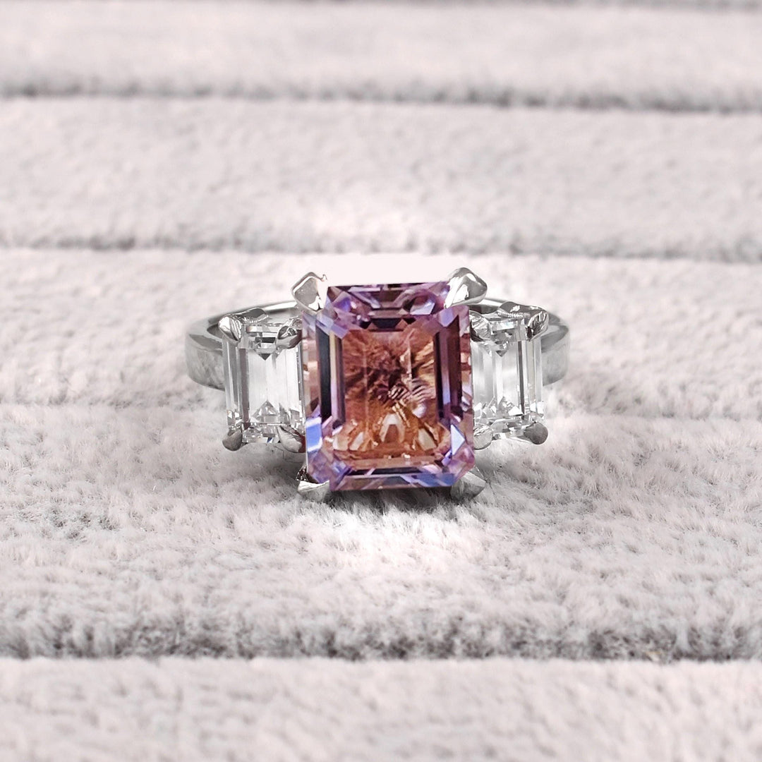Rose de France Amethyst Ring: 925 Sterling Silver, Simulated Diamond Accents