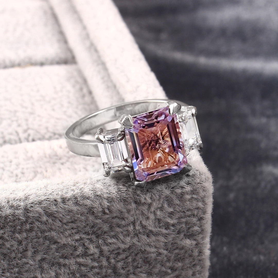 Rose de France Amethyst Ring: 925 Sterling Silver, Simulated Diamond Accents