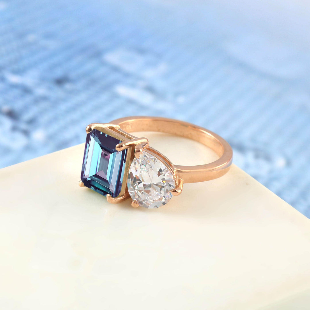 Toi Et Moi Ring, Sterling Silver Dual Birthstone Engagement Ring