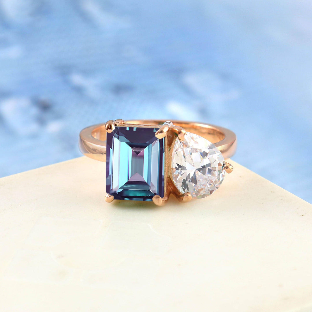 Toi Et Moi Ring, Sterling Silver Dual Birthstone Engagement Ring
