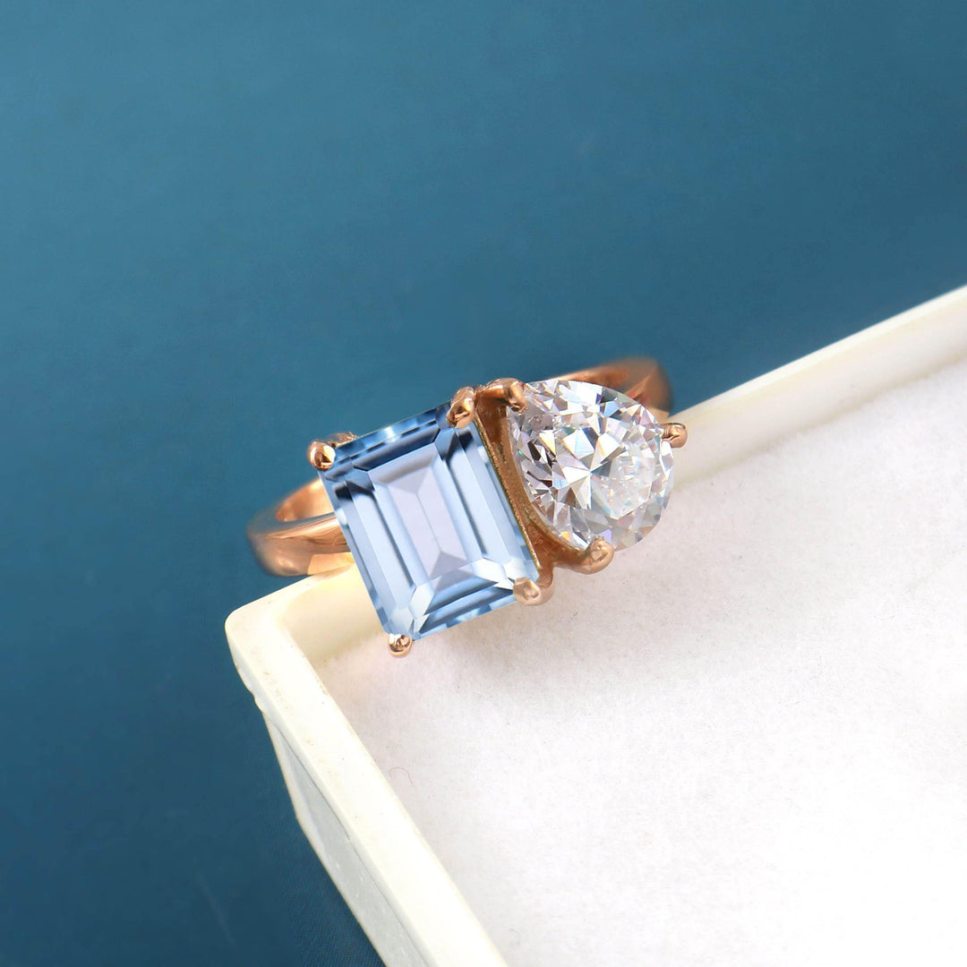 Toi Et Moi Aquamarine Diamond Ring – 925 Sterling Silver Bridal Promise