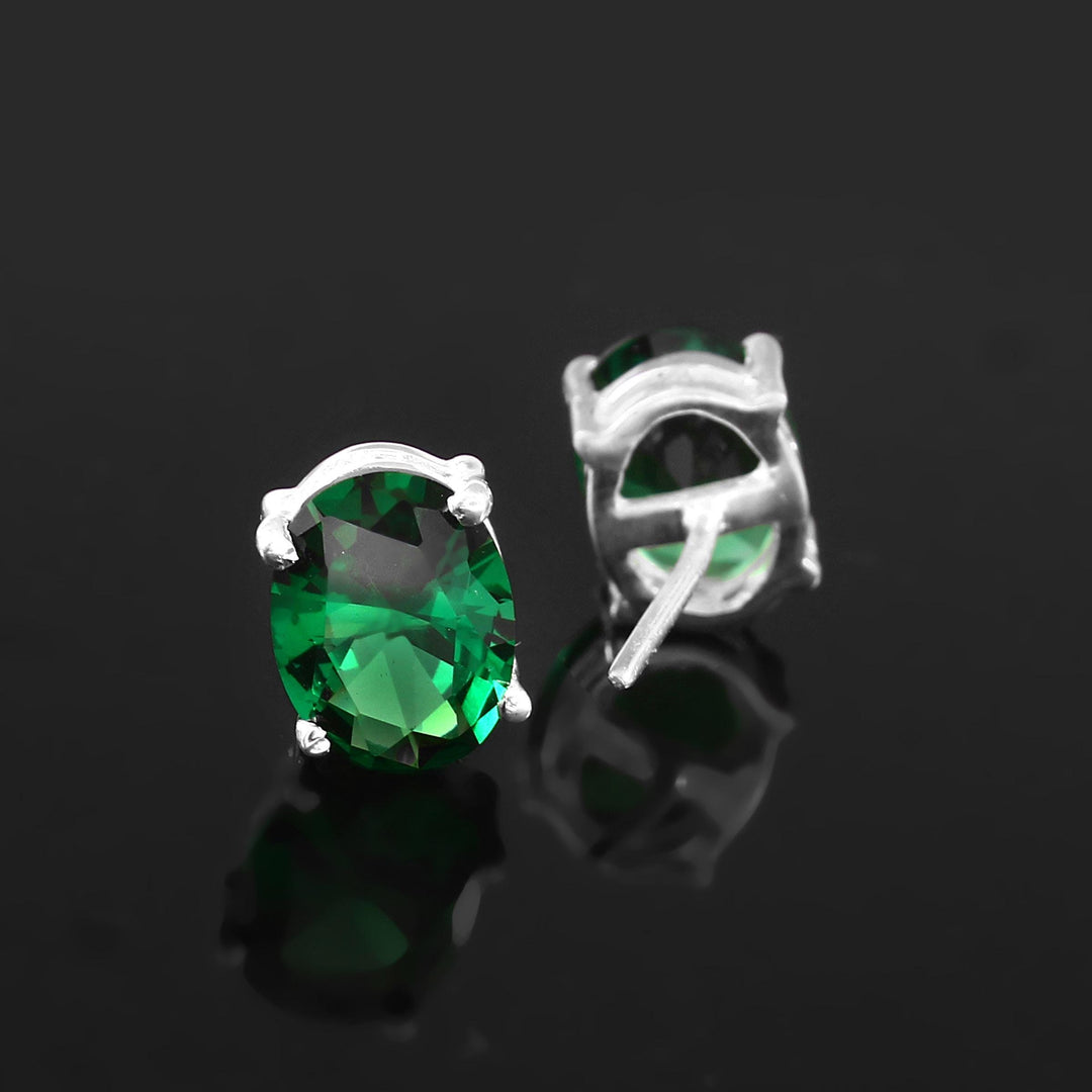 Oval Lab Emerald Stud Earrings, 925 Sterling Silver, May Birthstone Gift