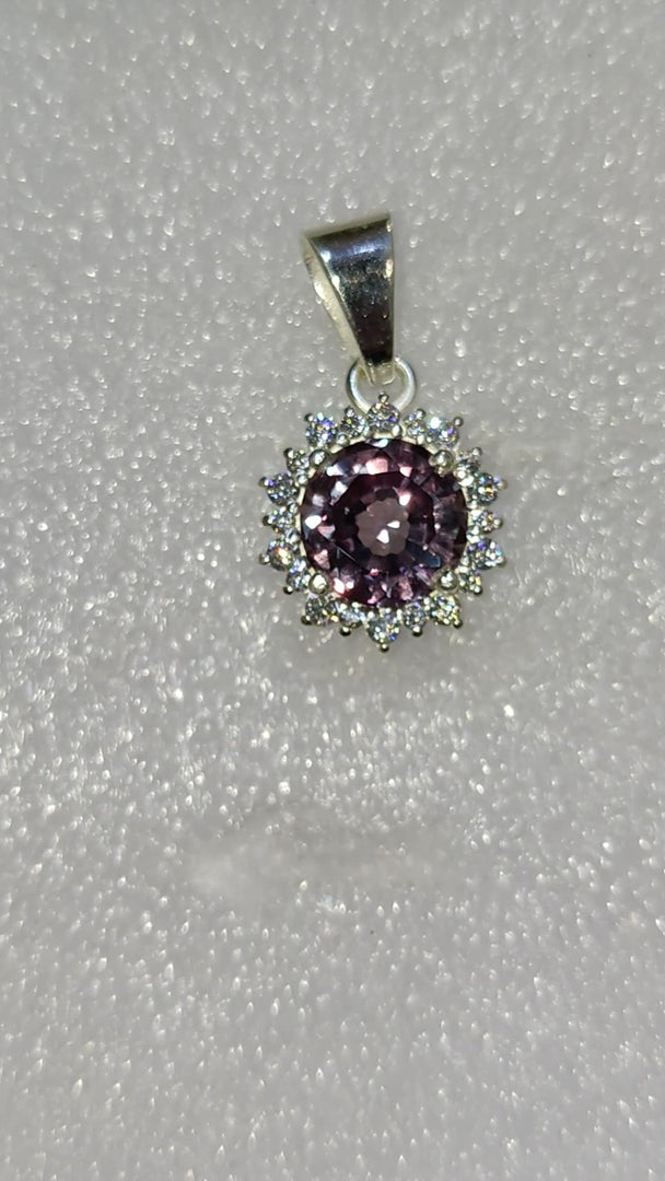 Alexandrite Sterling Silver Pendant Necklace: June Birthstone, Simulated Diamond