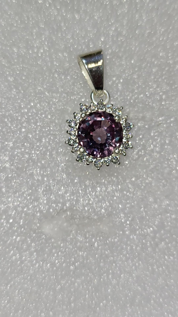 Alexandrite Sterling Silver Pendant Necklace: June Birthstone, Simulated Diamond