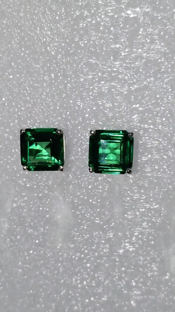 Emerald Stud Earrings: Dainty 925 Sterling Silver Birthstone