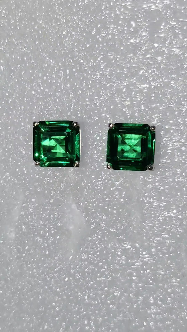 Emerald Stud Earrings: Dainty 925 Sterling Silver Birthstone
