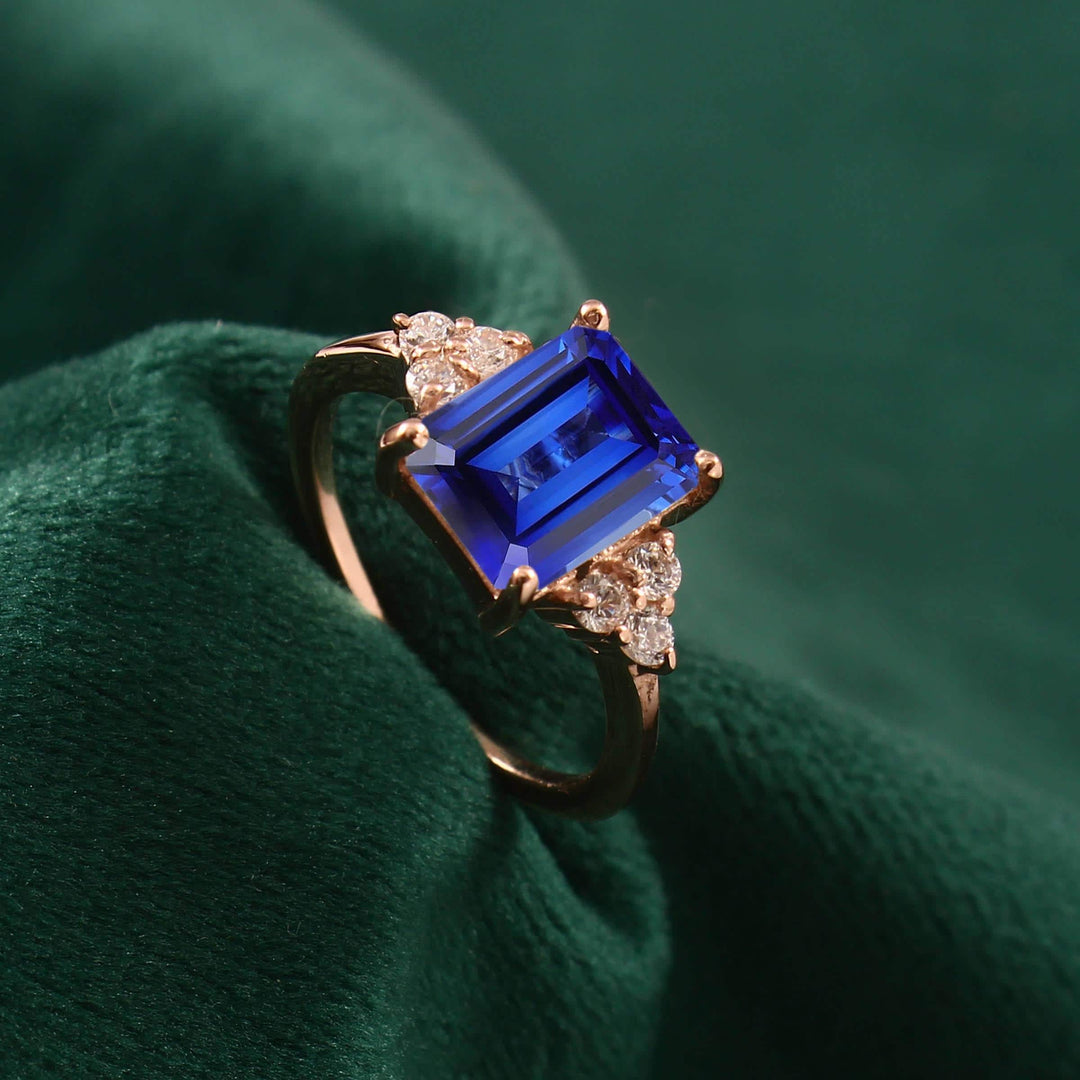 Lab Blue Sapphire Ring, 14K Gold Vermeil, September Birthstone, Engagement Ring