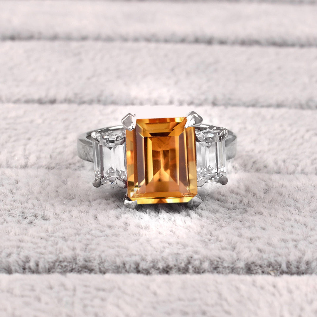 Emerald Cut Citrine Engagement Ring, Solid Yellow Gold, Vintage Bridal Promise Ring