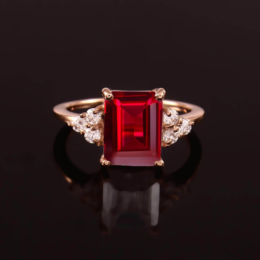 Emerald Cut Red Garnet Ring: Sterling Silver Engagement, January Birthstone