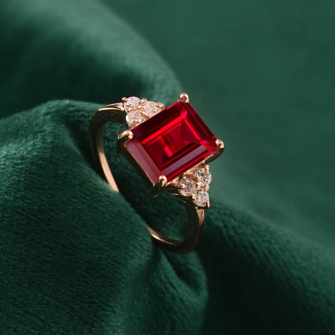 Emerald Cut Red Garnet Ring: Sterling Silver Engagement, January Birthstone