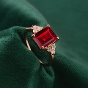 Emerald Cut Red Garnet Ring: Sterling Silver Engagement, January Birthstone
