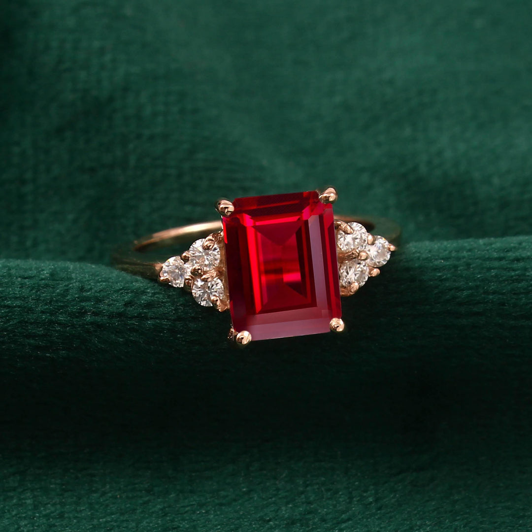 Emerald Cut Red Garnet Ring: Sterling Silver Engagement, January Birthstone