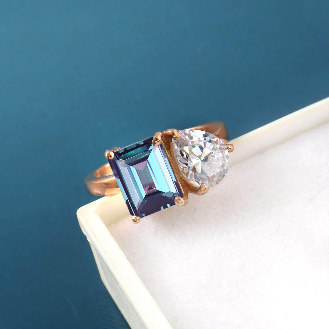 Toi Et Moi Ring, Sterling Silver Dual Birthstone Engagement Ring