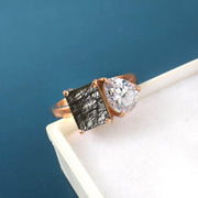 Unique Rutile Quartz Ring, Two Stone Ring, Mother Daughter Ring, Unique family Birthstone Ring, Spouse Dual Birthstone Ring, Toi Et Moi Ring