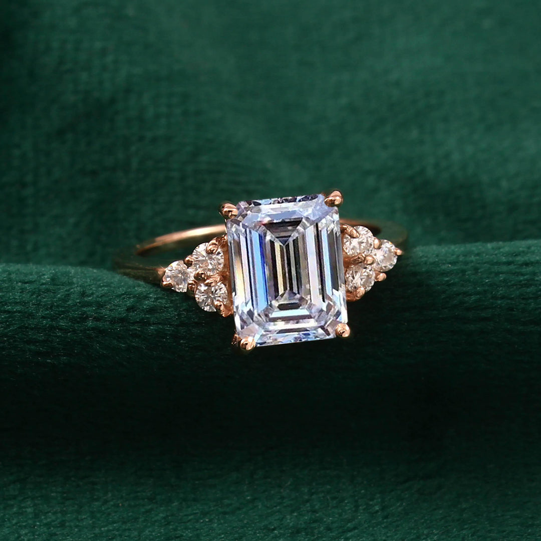 Emerald Cut Moissanite Engagement Ring, 14K Solid Gold Art Deco Bridal Solitaire Wedding Ring