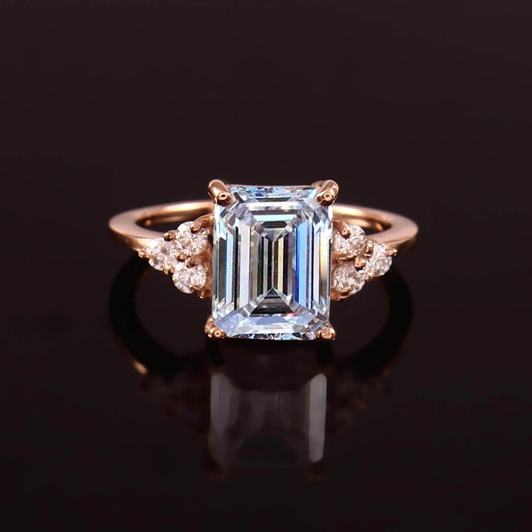 Emerald Cut Moissanite Engagement Ring, 14K Solid Gold Art Deco Bridal Solitaire Wedding Ring