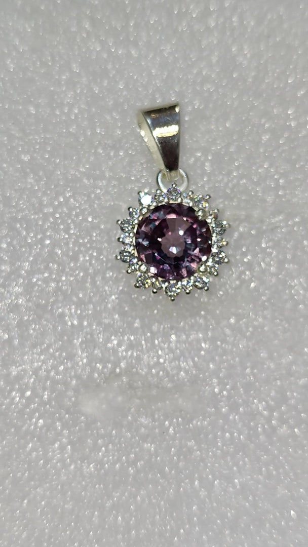 Alexandrite Sterling Silver Pendant Necklace: June Birthstone, Simulated Diamond