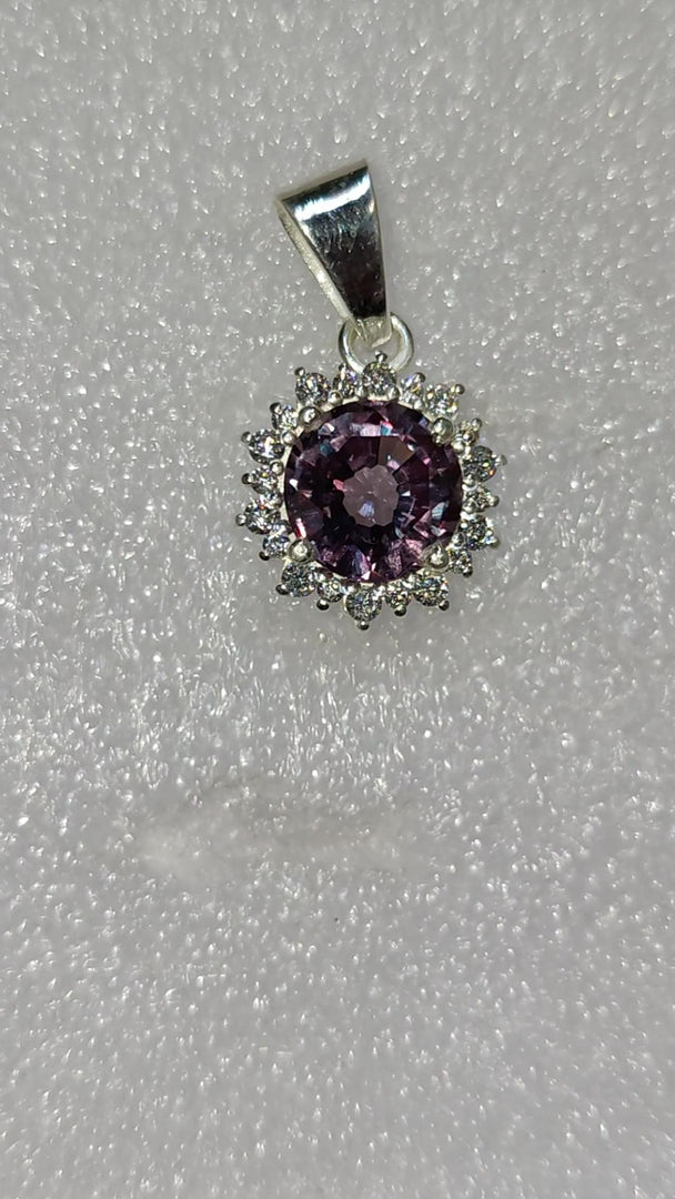 Alexandrite Sterling Silver Pendant Necklace: June Birthstone, Simulated Diamond