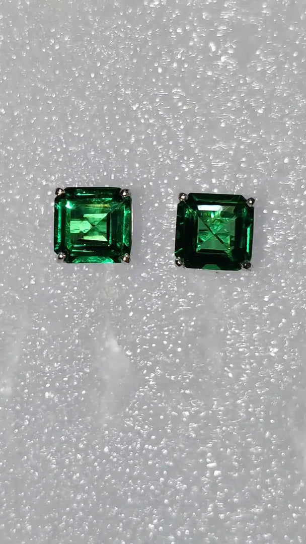 Emerald Stud Earrings: Dainty 925 Sterling Silver Birthstone
