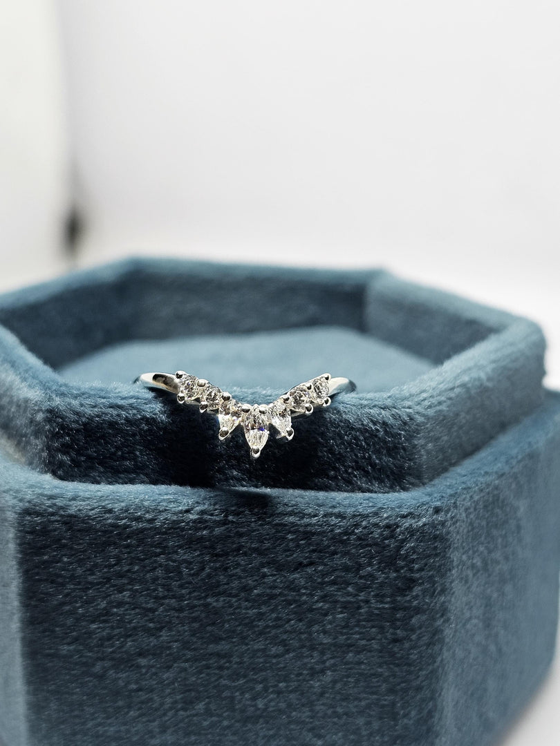 Pear Cut Moissanite Wedding Band: Rose Gold Curved Stacking Ring