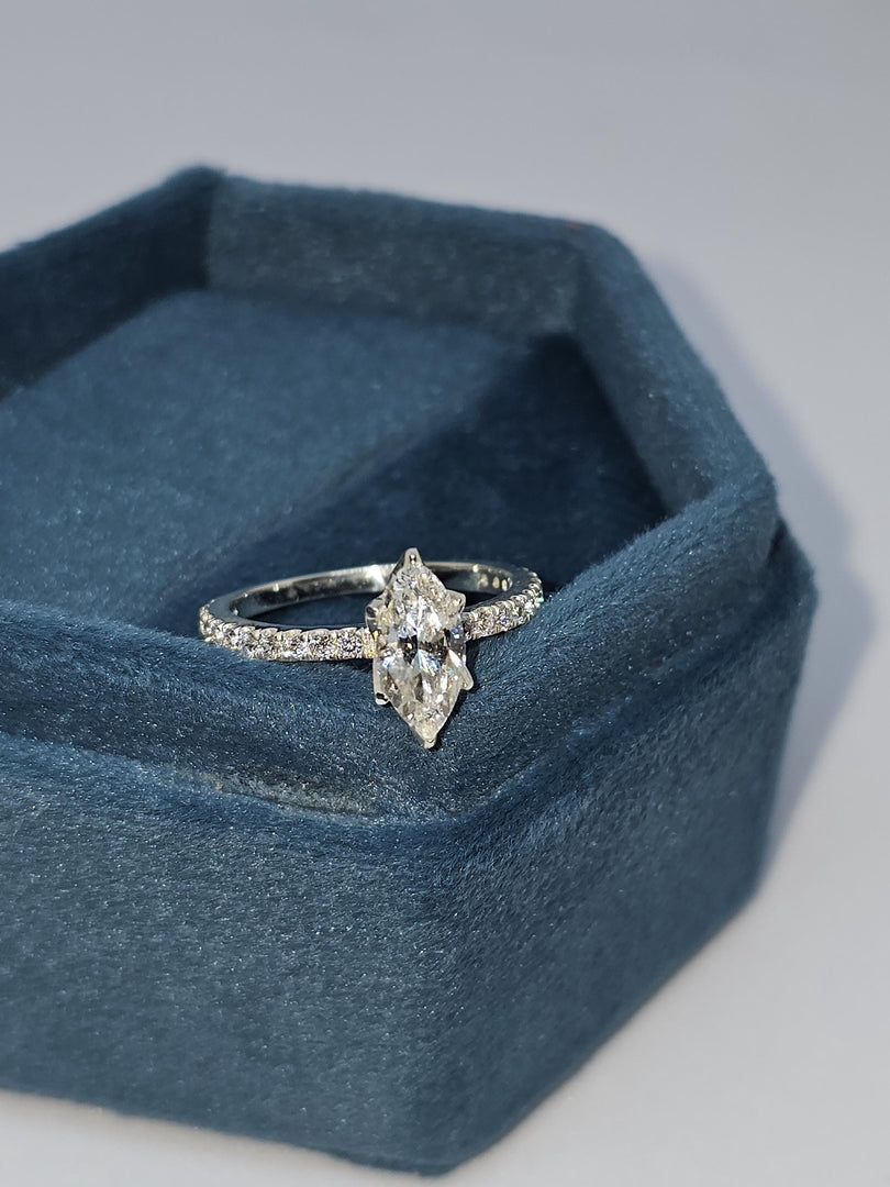 Marquise Moissanite Engagement Ring: 14K Gold Pave Setting
