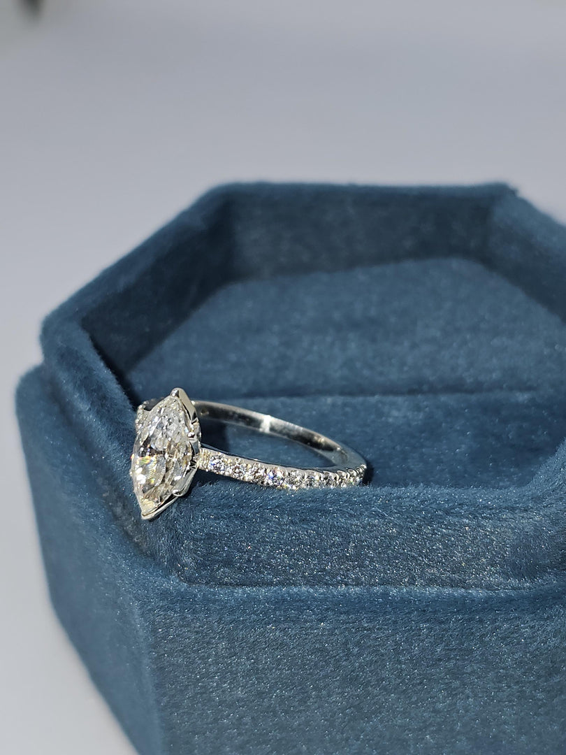 Marquise Moissanite Engagement Ring: 14K Gold Pave Setting