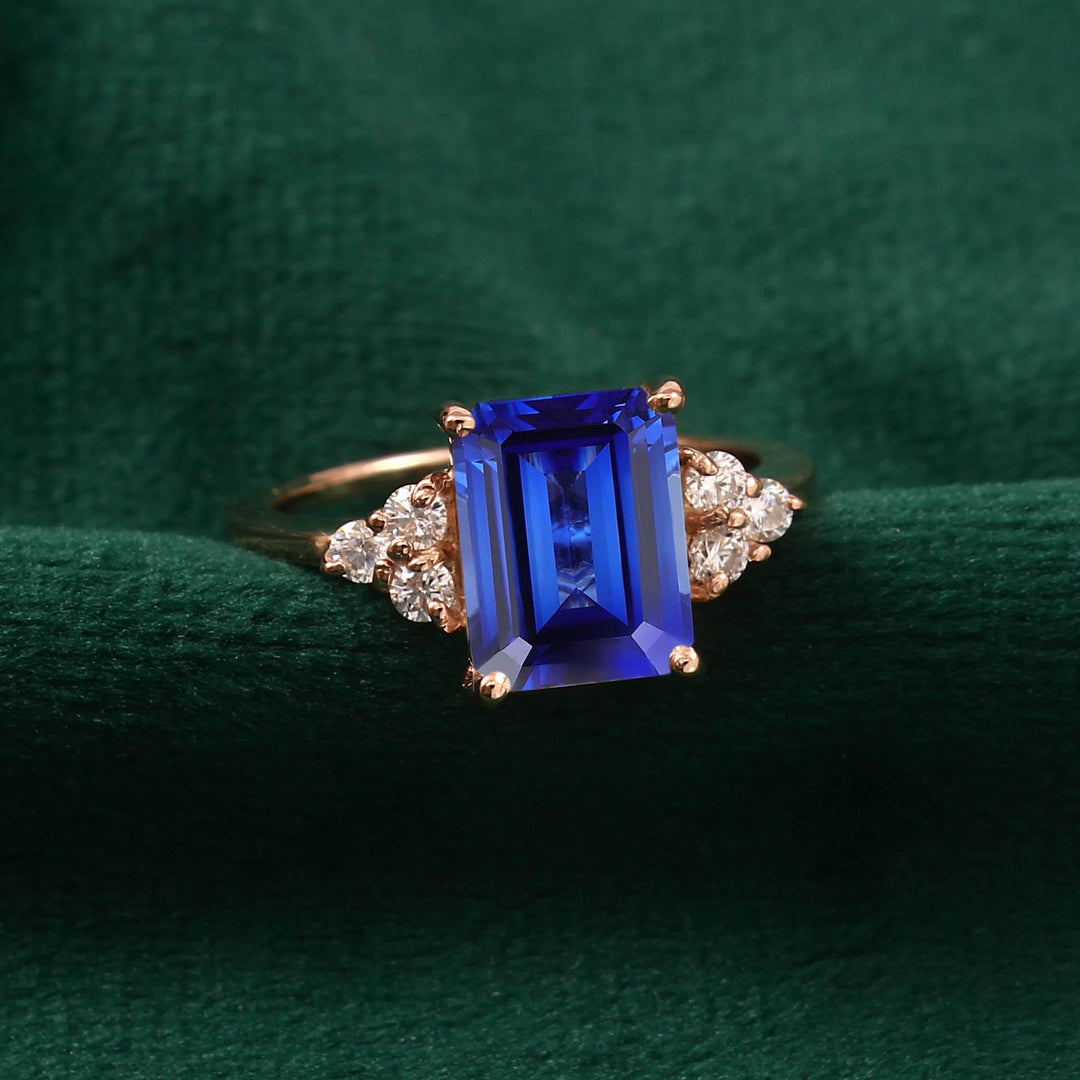 Lab Blue Sapphire Ring, 14K Gold Vermeil, September Birthstone, Engagement Ring
