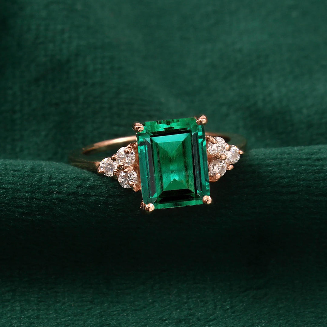 Genuine Emerald Gold Ring, 14K Gold Vermeil Lab Emerald Engagement Ring, Statement Ring, Birthday gift for her