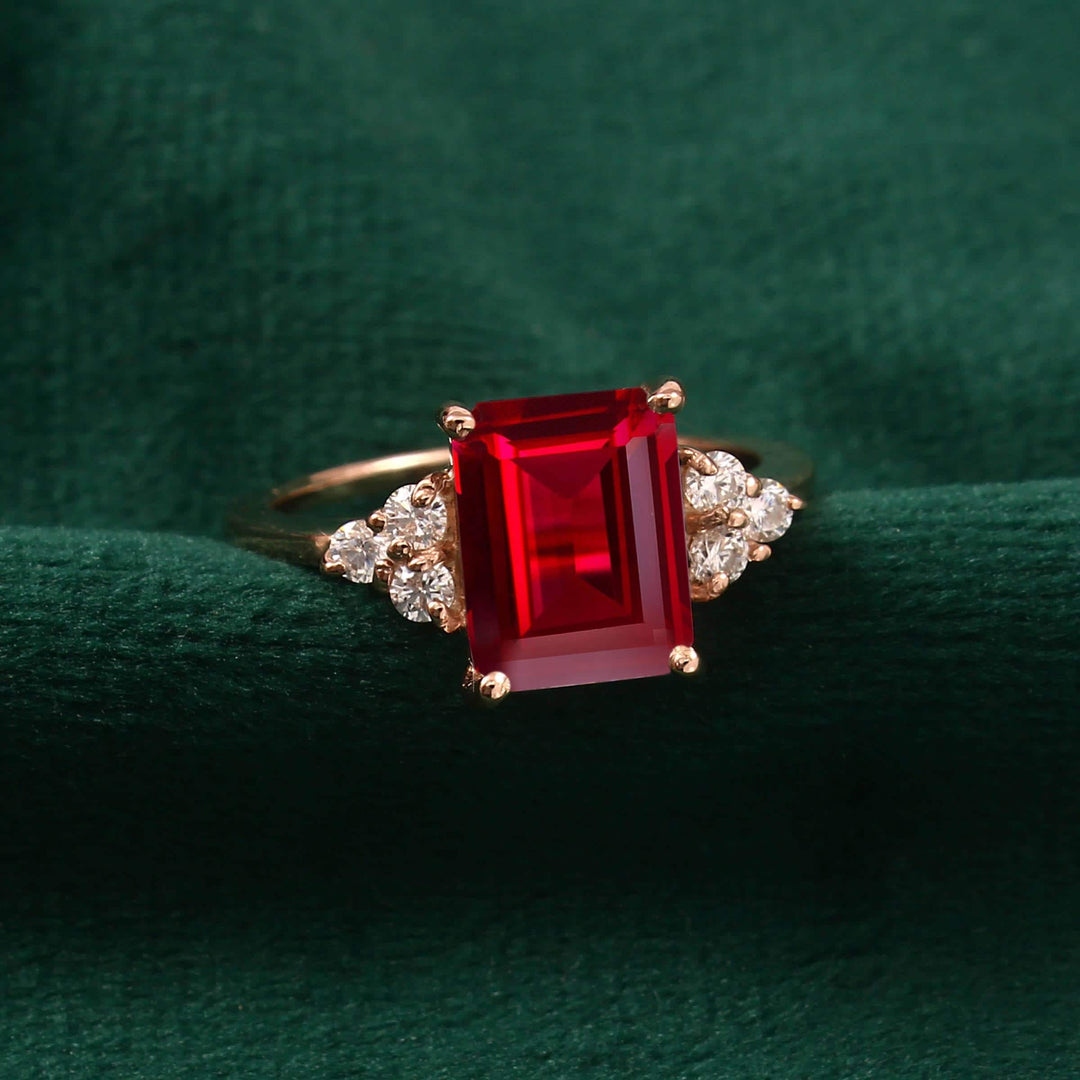 Emerald Cut Red Garnet Ring: Sterling Silver Engagement, January Birthstone