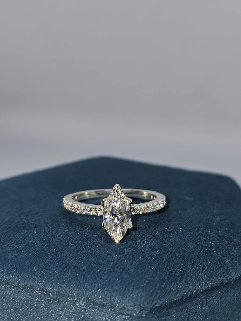 Marquise Moissanite Engagement Ring: 14K Gold Pave Setting