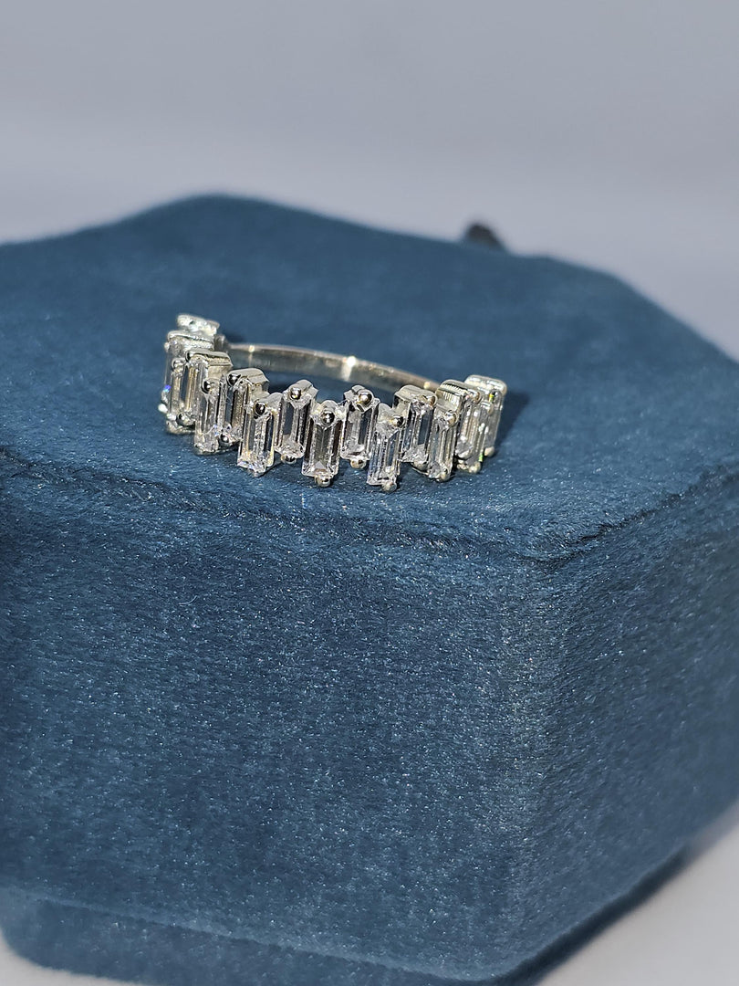 Baguette Moissanite Half Eternity Wedding Band: Unique Modern 14K Gold Engagement Promise Bridal Ring