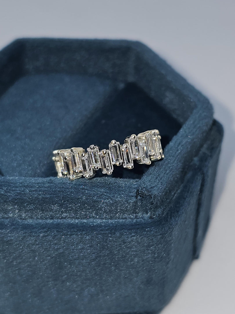 Baguette Moissanite Half Eternity Wedding Band: Unique Modern 14K Gold Engagement Promise Bridal Ring