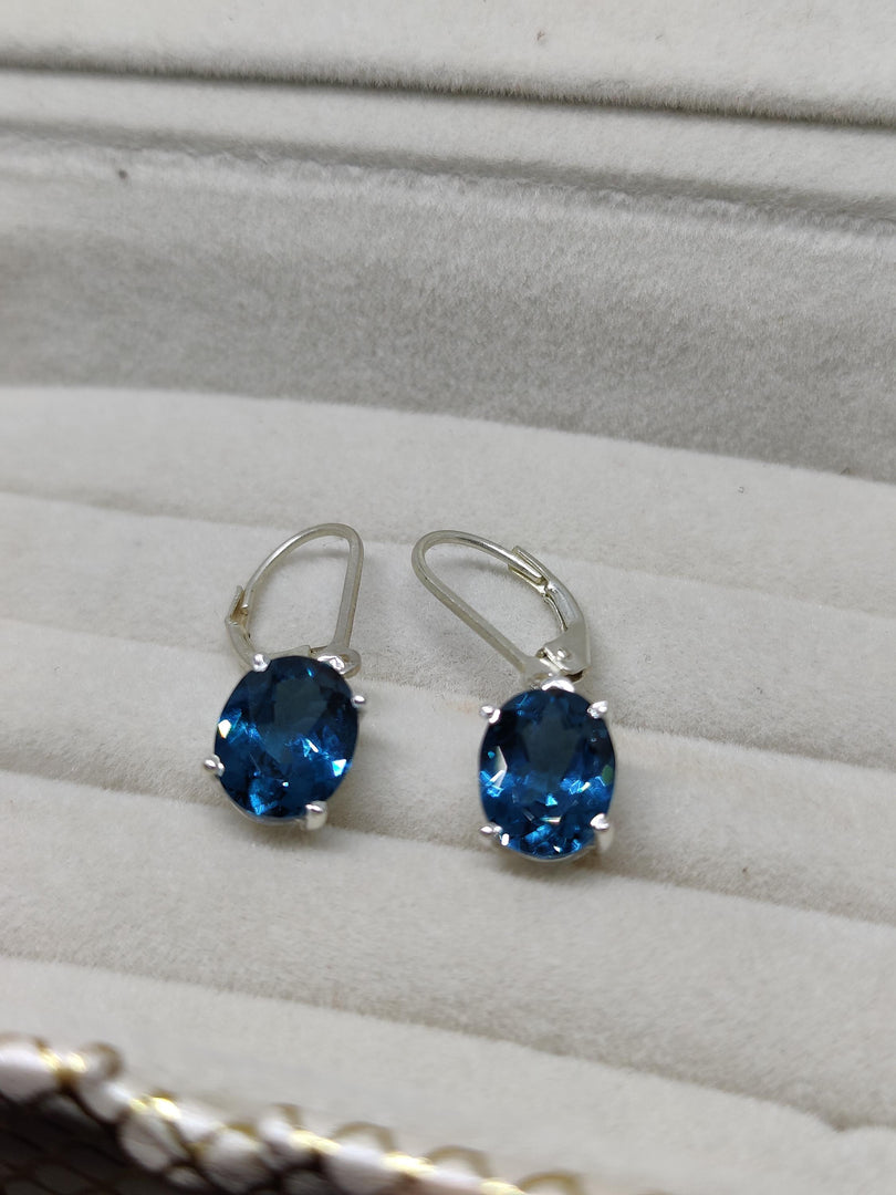 Handmade London Blue Topaz Dangle Earrings: Sterling Silver, Oval Cut