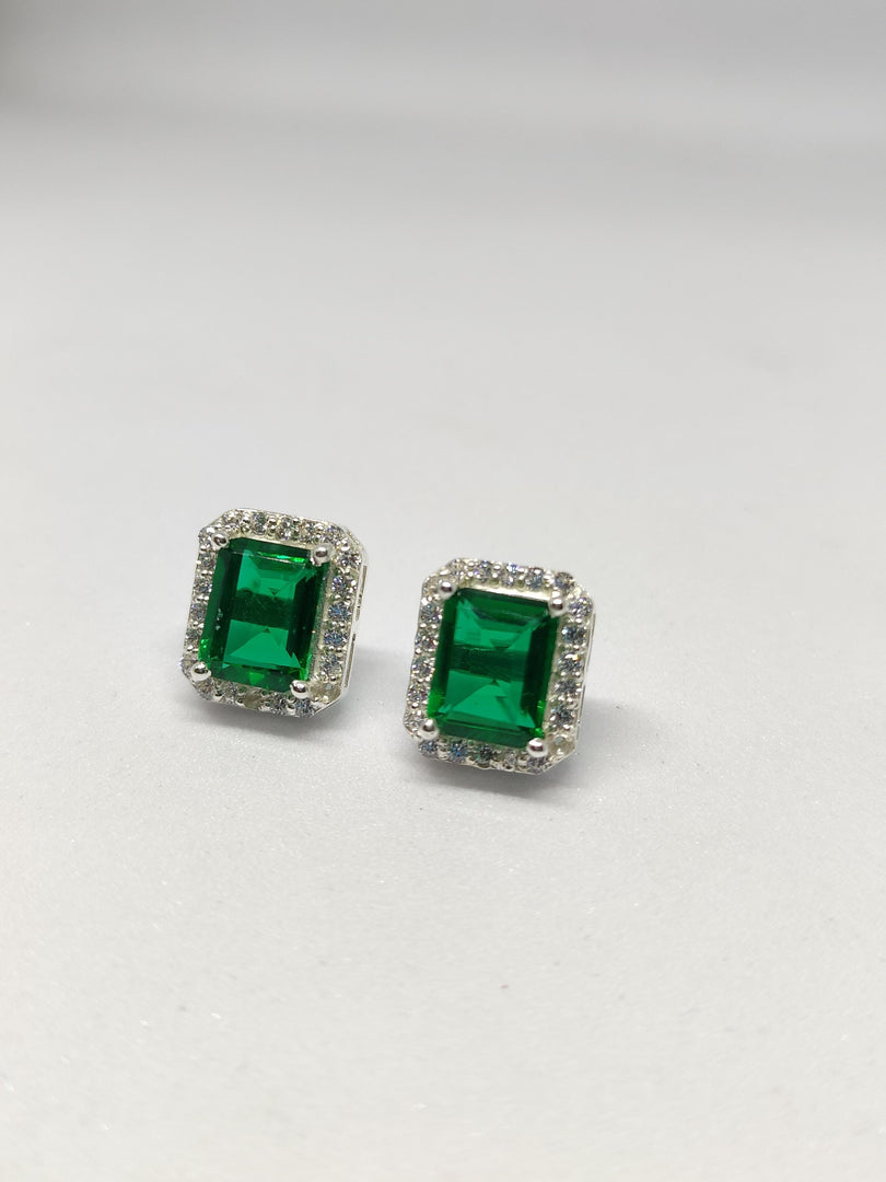 Emerald Stud Earrings, 925 Sterling Silver, Lab Emerald Gemstone, May Birthstone, Minimalist Style