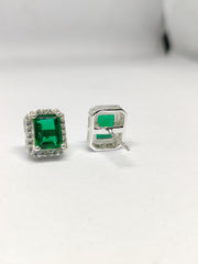 Emerald Stud Earrings, 925 Sterling Silver, Lab Emerald Gemstone, May Birthstone, Minimalist Style