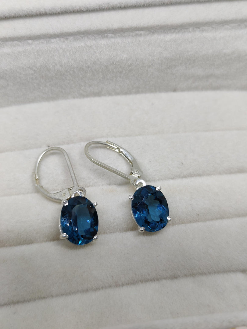 Handmade London Blue Topaz Dangle Earrings: Sterling Silver, Oval Cut