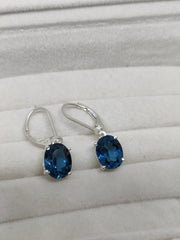 Handmade London Blue Topaz Dangle Earrings: Sterling Silver, Oval Cut