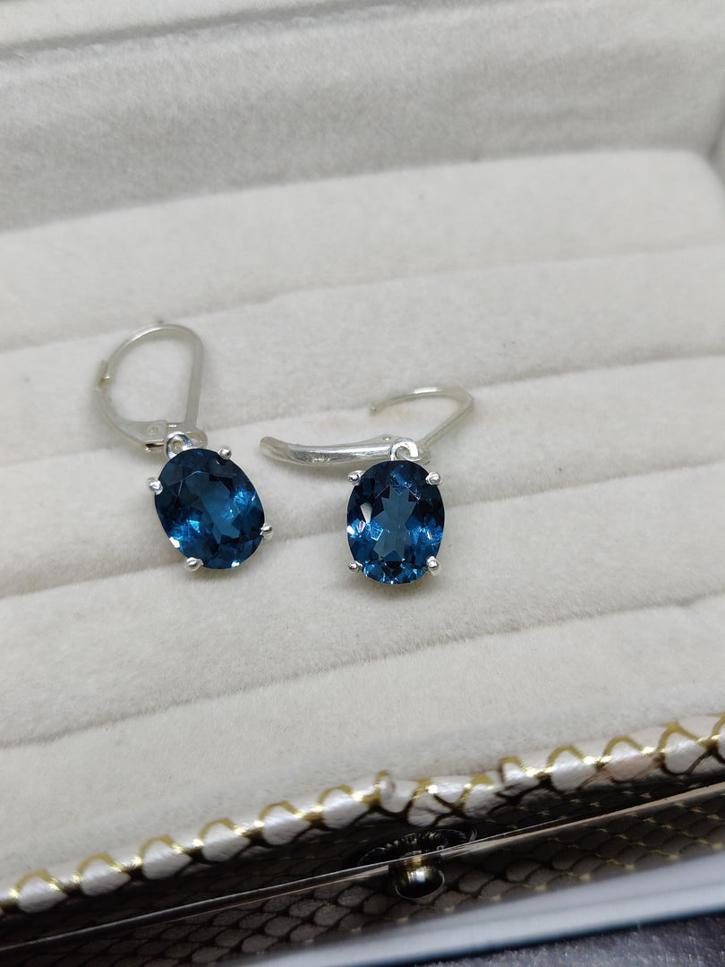 Handmade London Blue Topaz Dangle Earrings: Sterling Silver, Oval Cut