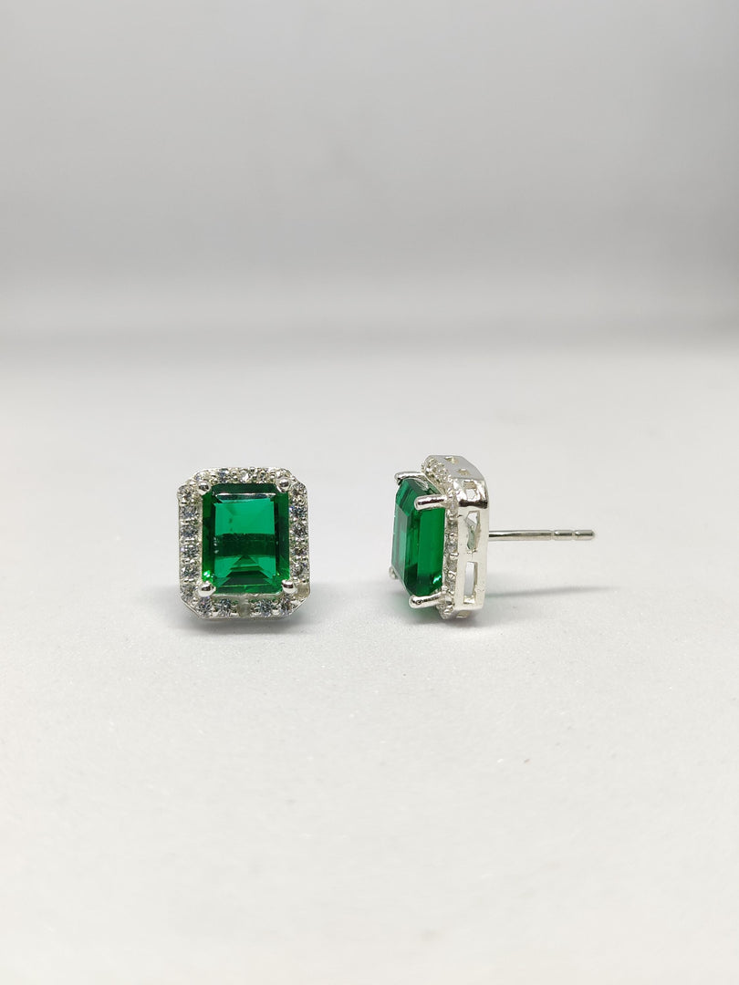 Emerald Stud Earrings, 925 Sterling Silver, Lab Emerald Gemstone, May Birthstone, Minimalist Style