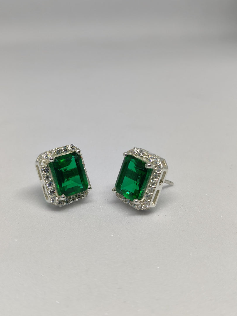 Emerald Stud Earrings, 925 Sterling Silver, Lab Emerald Gemstone, May Birthstone, Minimalist Style