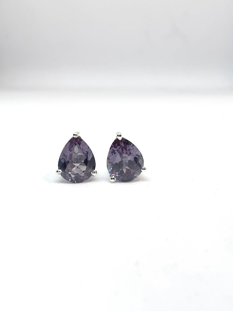 Color-Changing Pear Cut Alexandrite Sterling Silver Stud Earrings, June Birthstone