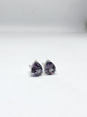Color-Changing Pear Cut Alexandrite Sterling Silver Stud Earrings, June Birthstone