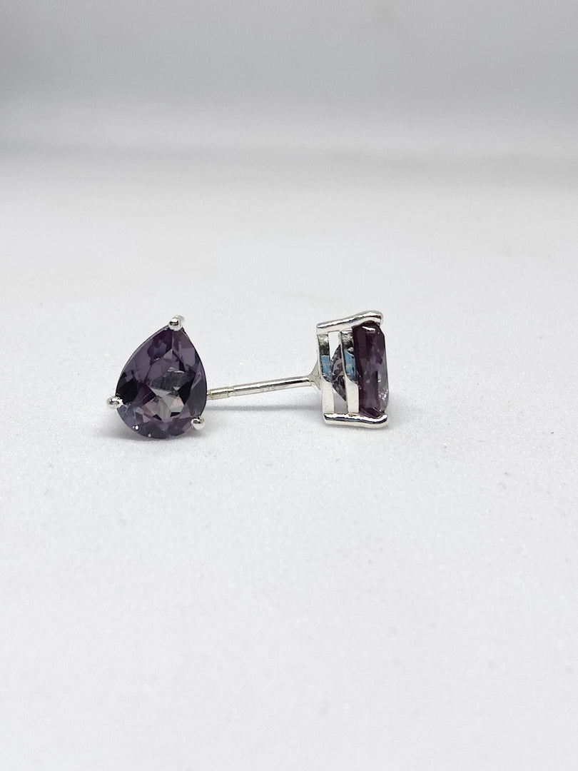 Color-Changing Pear Cut Alexandrite Sterling Silver Stud Earrings, June Birthstone